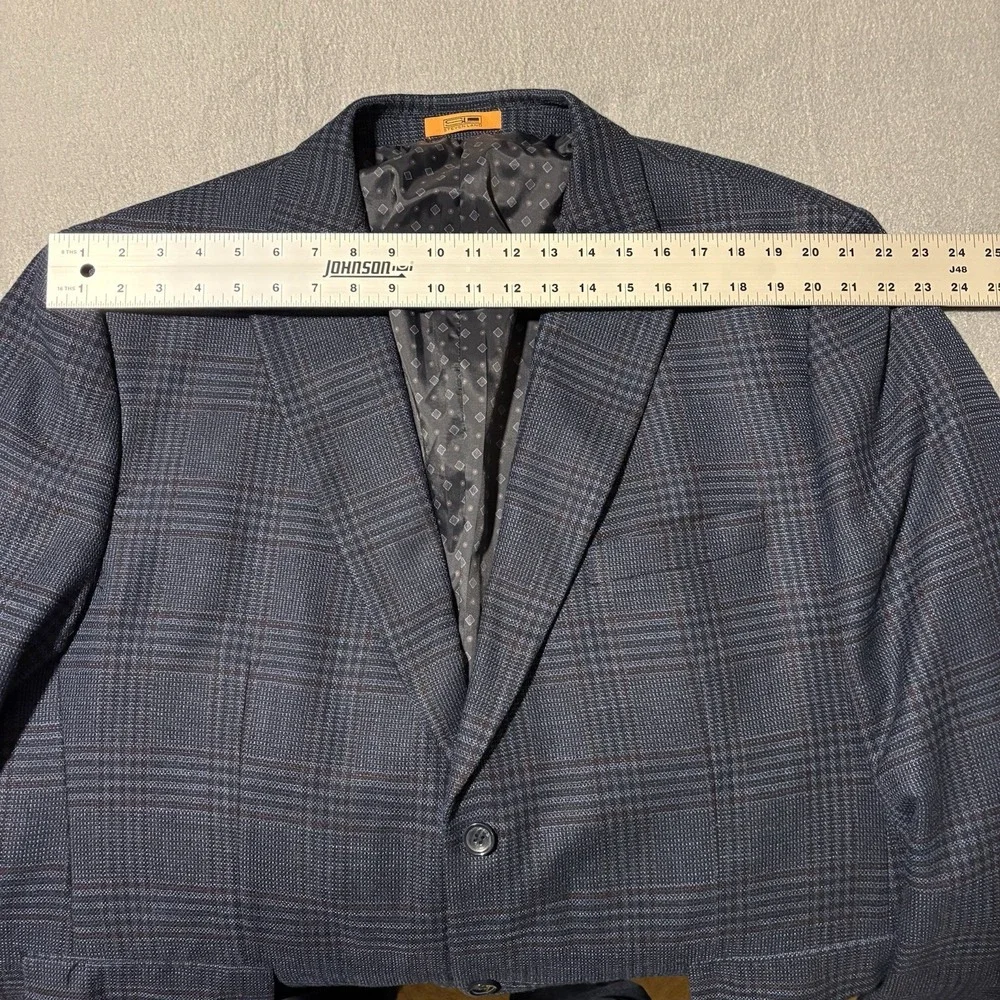 Steven Land Veneto Blazer 52R Blue Glen Check Peak Lapel‎ Modern Sport Coat